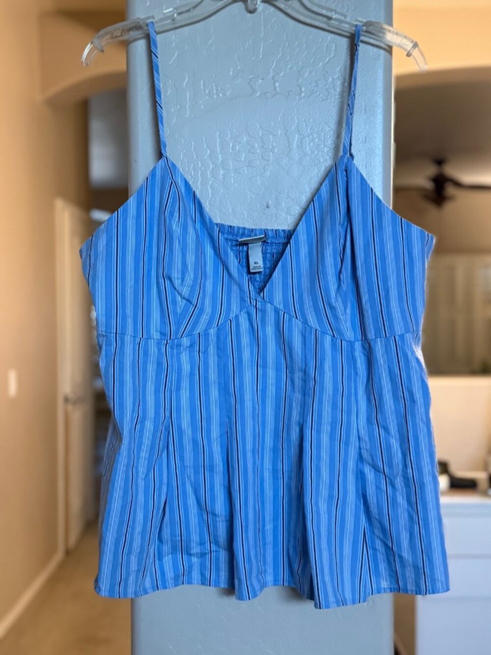 Blue White Striped Smocked Cami Size XL